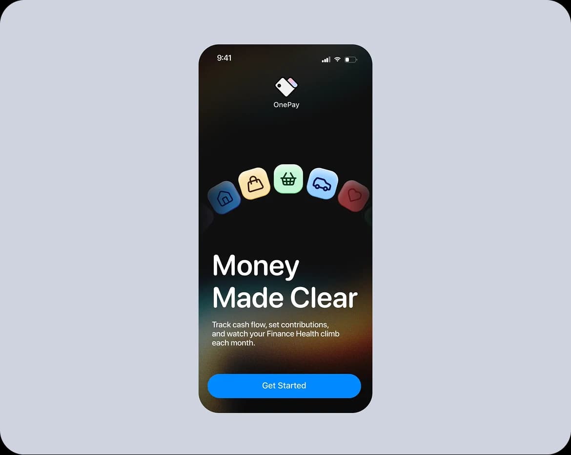 Money Made Clear onboarding screen for a personal finance app