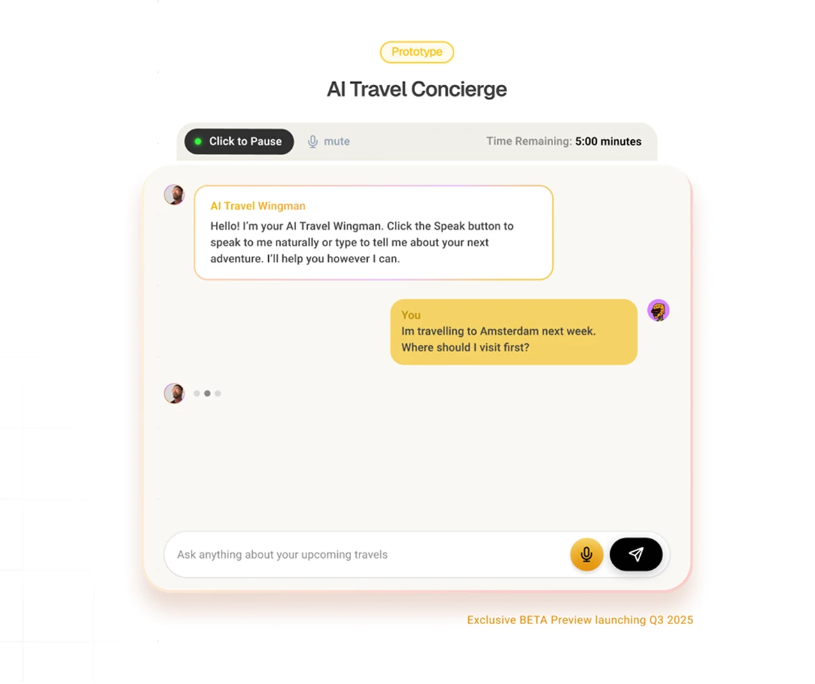 AI Travel Concierge chat interface with annotated conversation